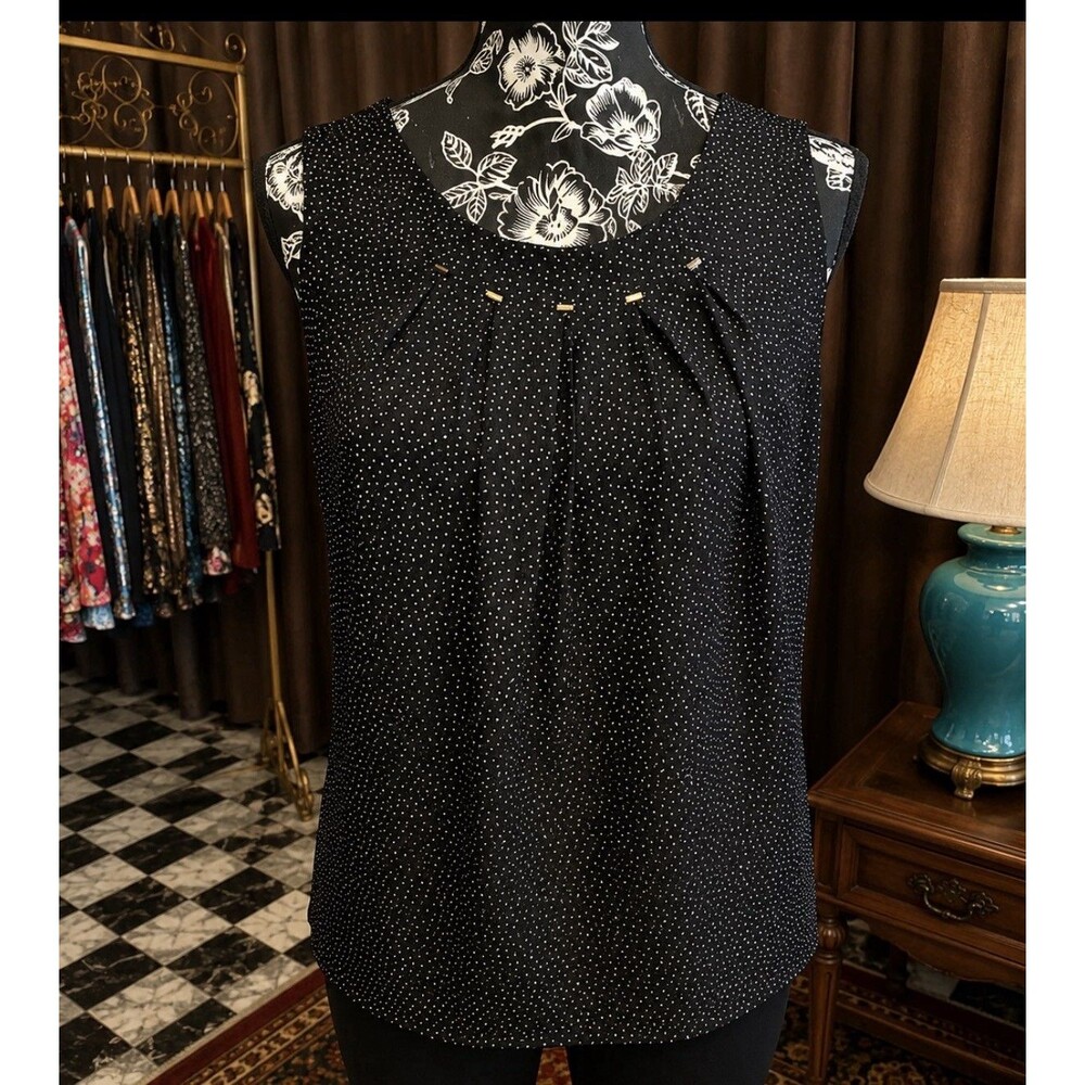 Danny & Nicole Size 14M Women’s Black Polka Dot Lined Sleeveless Shell Blouse